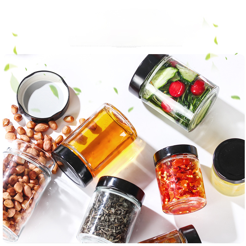 100ml 200ml 280ml 380ml 500ml 730ml round clear food glass jar contain for packaging honey jelly eith metal lid