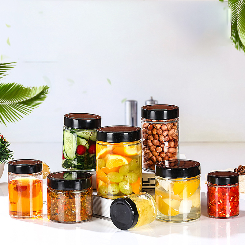 100ml 200ml 280ml 380ml 500ml 730ml round clear food glass jar contain for packaging honey jelly eith metal lid