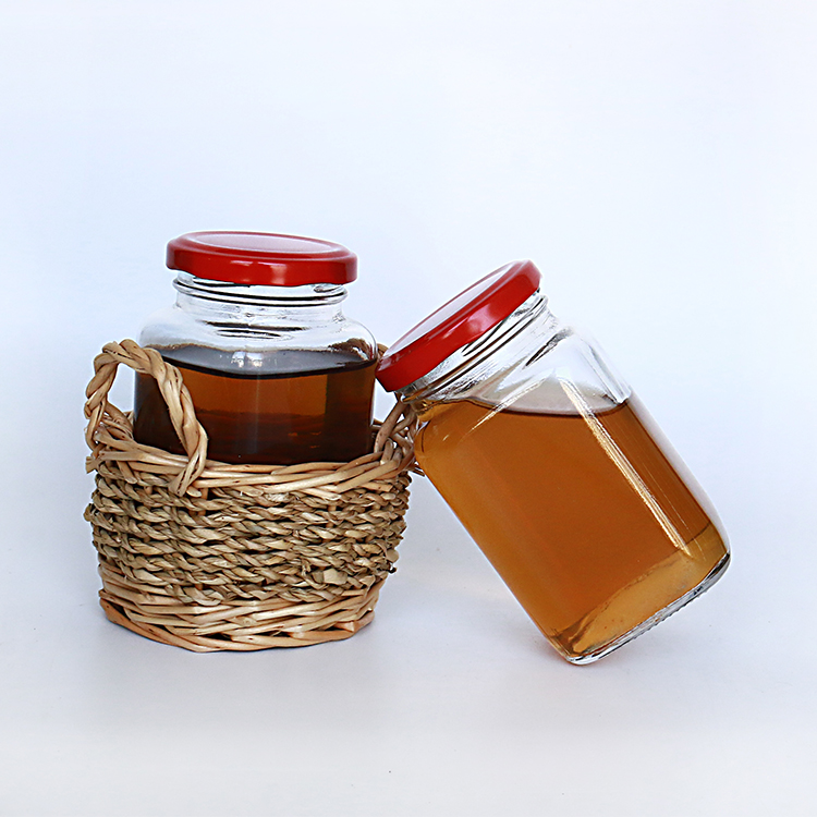 100ml 200ml 300ml 400ml Glass Honey Jar With Dipper Food Glass Square Jar With Metal Lid