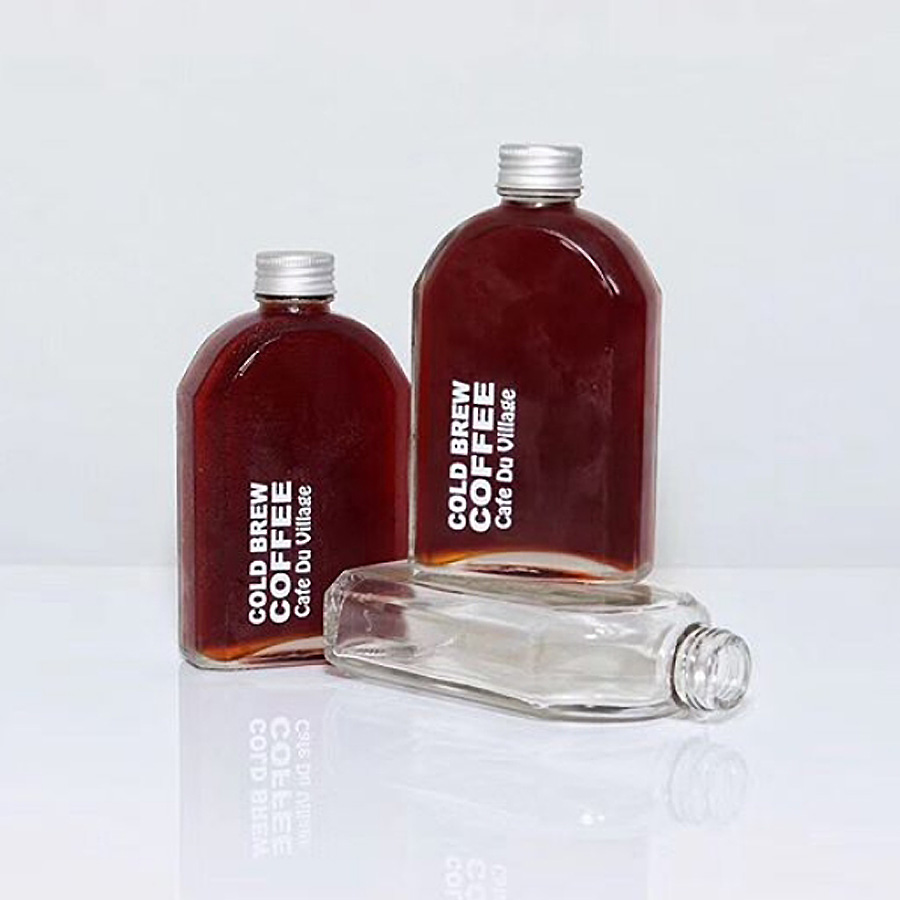 100ml 200ml  300ml  Flat Glass Bottle Cold Drip/ Brew Coffee Hip Flask Glass Bottle with Logo Printing and Metal Lid