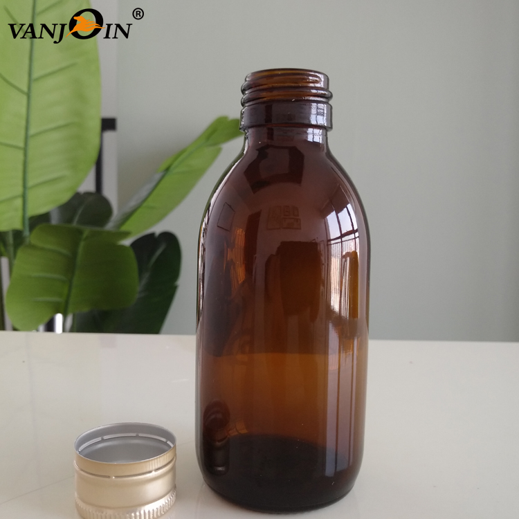 100ml 200ml 300ml Pharmacy amber glass medicine bottle with aluminum plastic lid