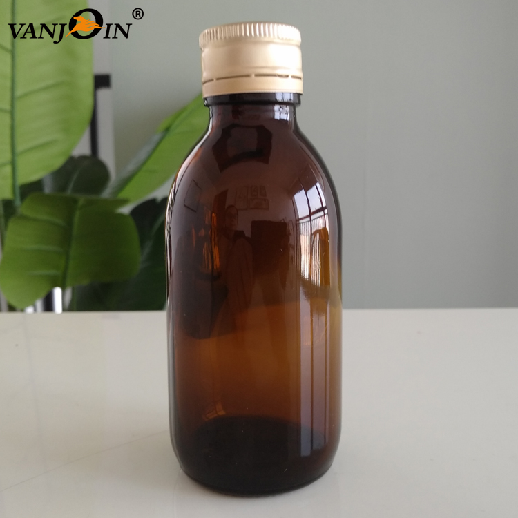 100ml 200ml 300ml Pharmacy amber glass medicine bottle with aluminum plastic lid