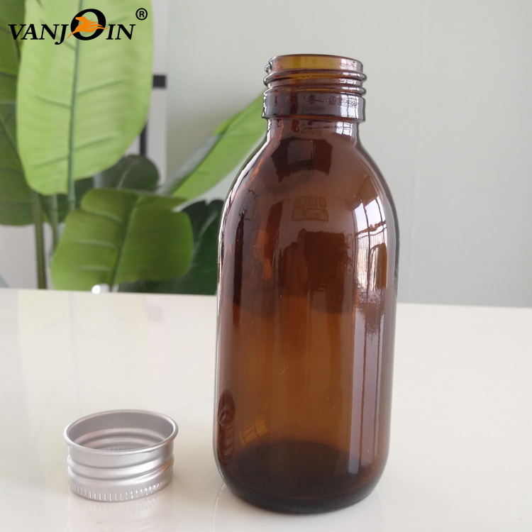 100ml 200ml 300ml Pharmacy amber glass medicine bottle with aluminum plastic lid
