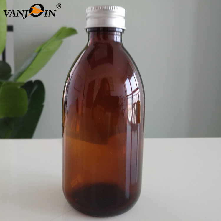 100ml 200ml 300ml Pharmacy amber glass medicine bottle with aluminum plastic lid
