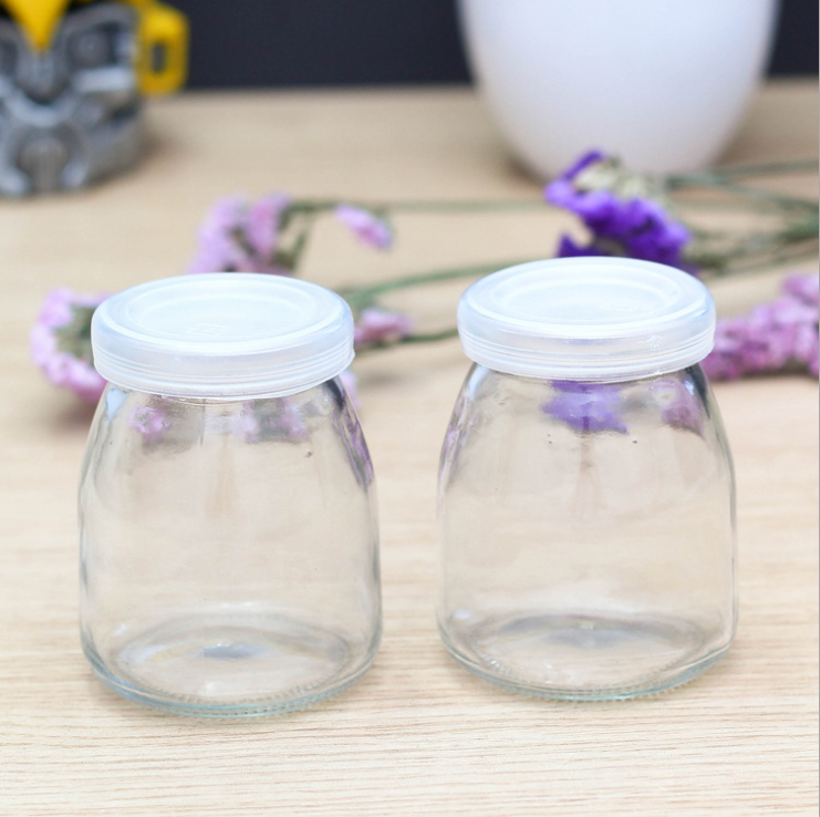 100ml 200ml 300ml Round shape Plastic cover Yogurt glass bottle pudding jar jelly jar