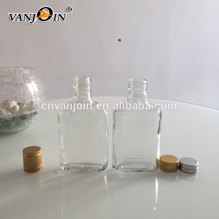 100ml 200ml 350ml 500ml Clear Glass Flat Shape Cold Brew Coffee Bottle Wine Bottle With Black Screw Lid