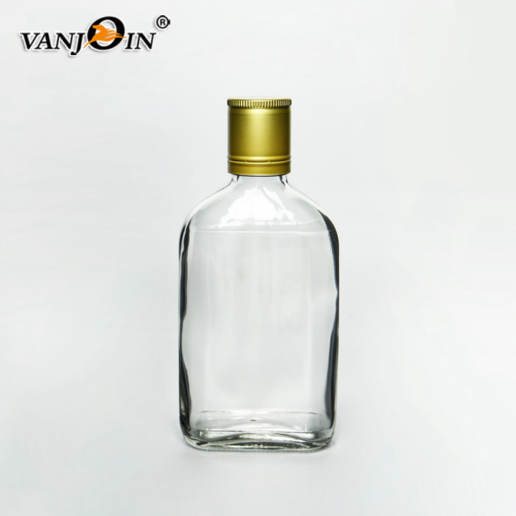 100ml 200ml 350ml 500ml Clear Glass Flat Shape Cold Brew Coffee Bottle Wine Bottle With Black Screw Lid