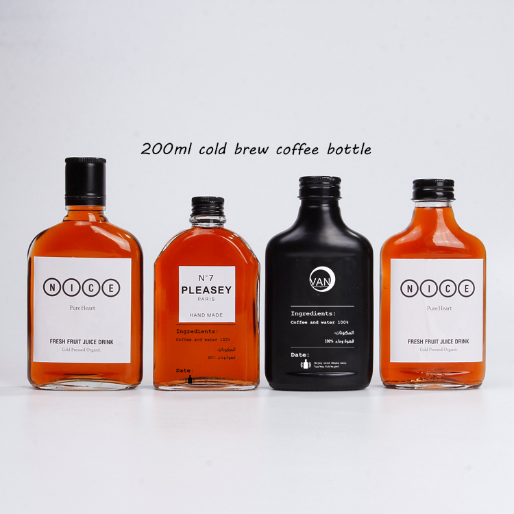 100ml 200ml 350ml Flat Glass Hip Flask Cold Brew Coffee Bottles For Kombucha Ice Tea