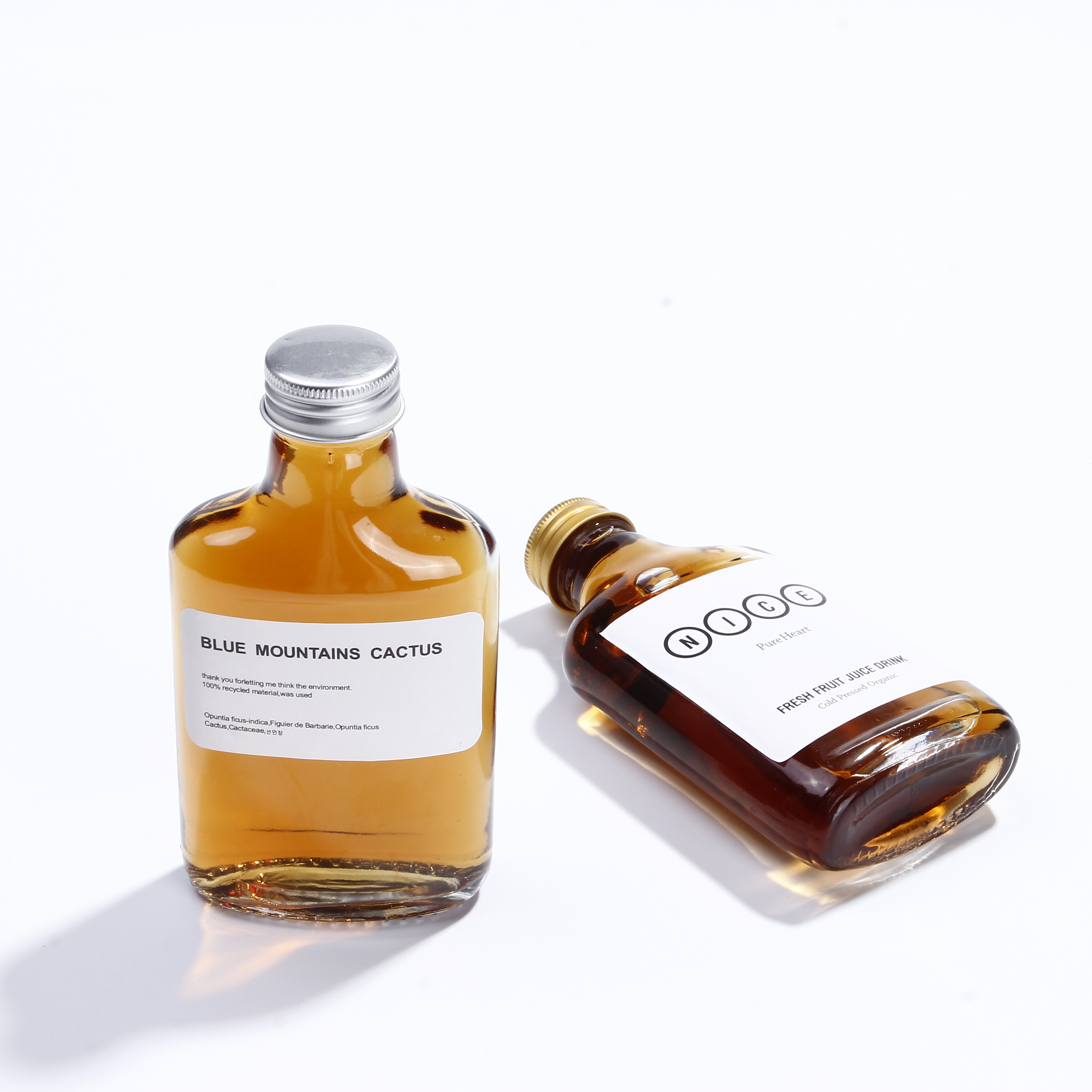 100ml 200ml Clear Glass Flat Flask Bottle With Aulumin Cap Coold Brew Coffee Bottle