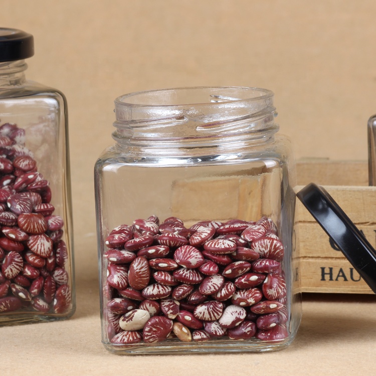 100ml 200ml Glass Food Honey Jar Glass Jam Jar Square Glass Bottle with Tinplate Cap Lid