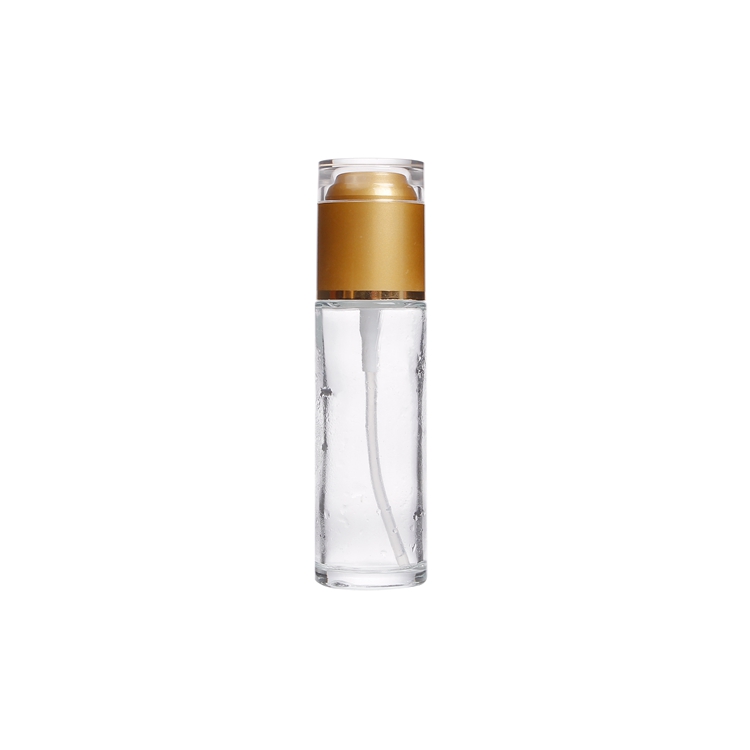 100ml 200ml Luxury clear frosted glass lotion pump bottle with golden cover