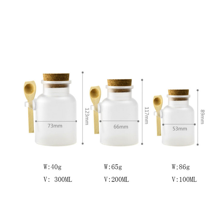 100ml 200ml Round Clear Color Scrub Bath Salt Jars Cosmetic cream Jar Wood Spoon Packaging Bottles bath salt bottles