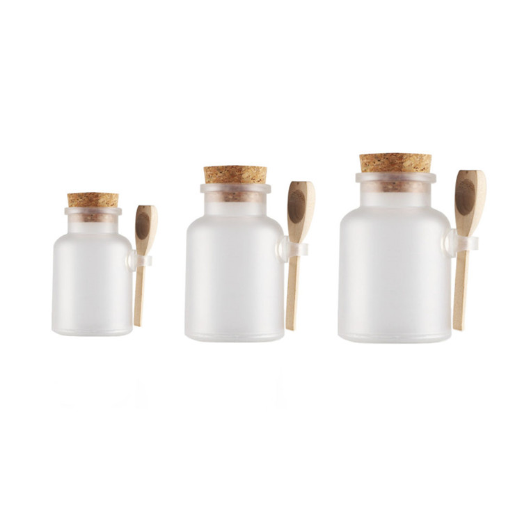 100ml 200ml Round Clear Color Scrub Bath Salt Jars Cosmetic cream Jar Wood Spoon Packaging Bottles bath salt bottles
