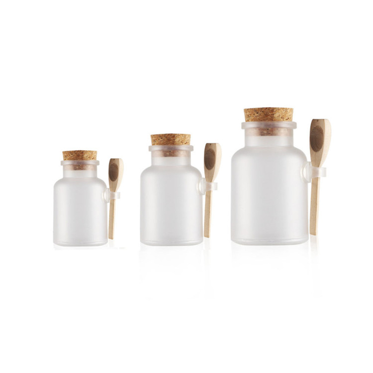 100ml 200ml Round Clear Color Scrub Bath Salt Jars Cosmetic cream Jar Wood Spoon Packaging Bottles bath salt bottles