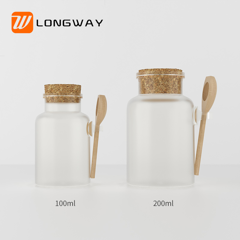 100ml 200ml Wholesale ABS plastic bath salt bottle jar with spoon for cosmetic container