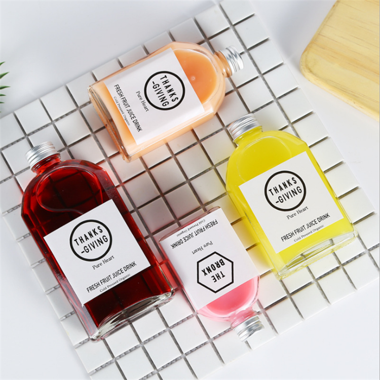 100ml 200ml Wholesale frosted clear pocket flat flask spirit glass juice bottles for soft drink with plastic lid