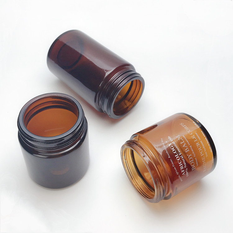 100ml 200ml amber round glass cosmetic jar for face cream