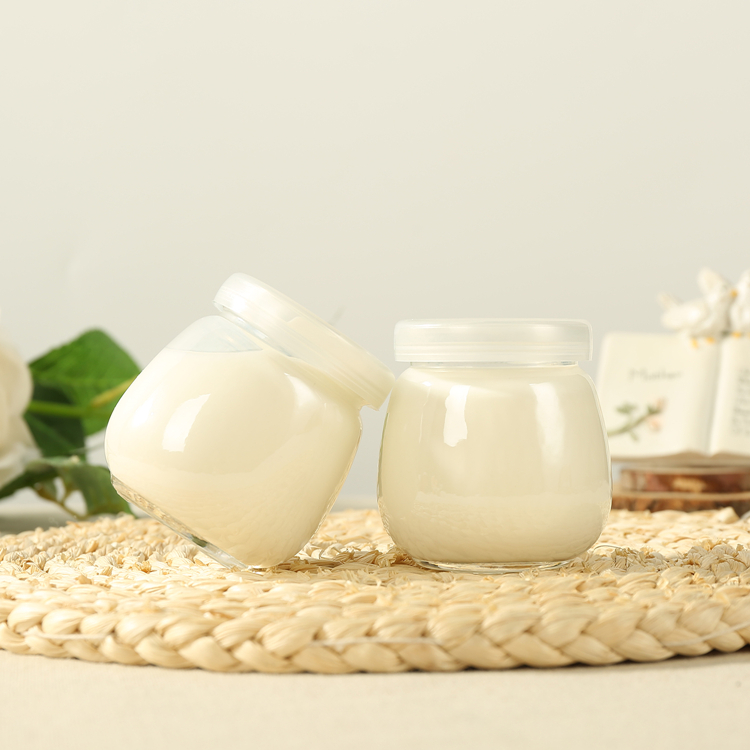 100ml 200ml clear glass yogurt pudding jar with plastic lid