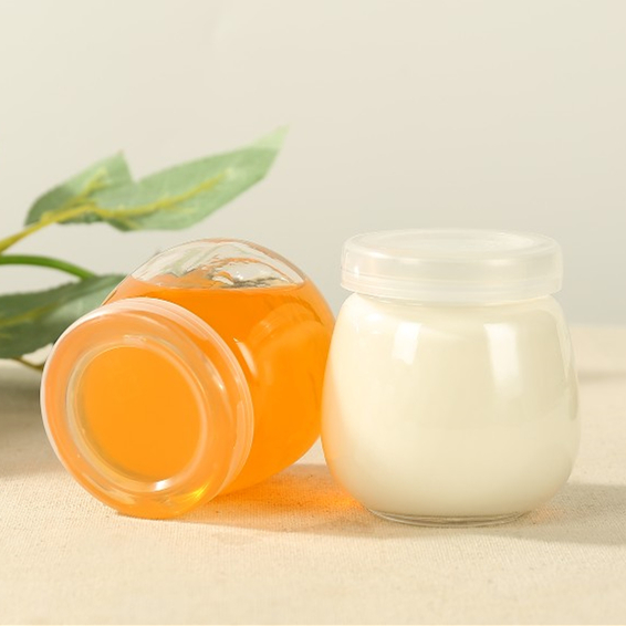 100ml 200ml clear glass yogurt pudding jar with plastic lid