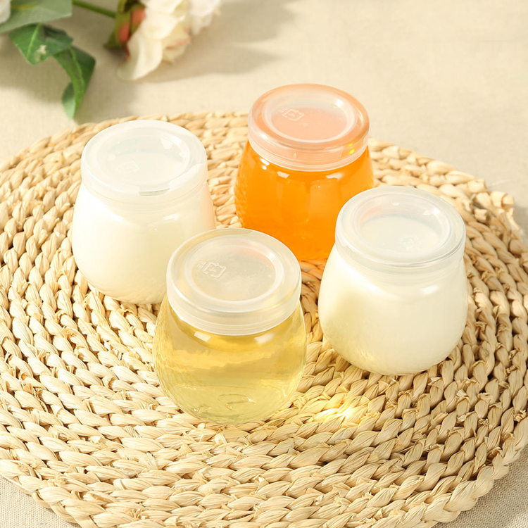 100ml 200ml clear glass yogurt pudding jar with plastic lid