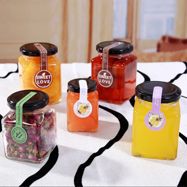 100ml 200ml glass jar square glass honey jar with metal lid
