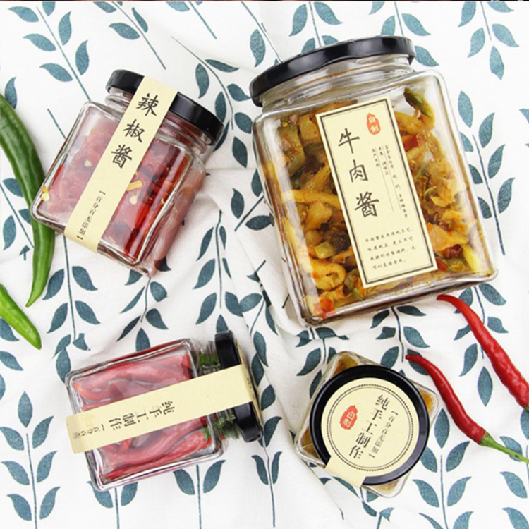 100ml 200ml glass jar square glass honey jar with metal lid