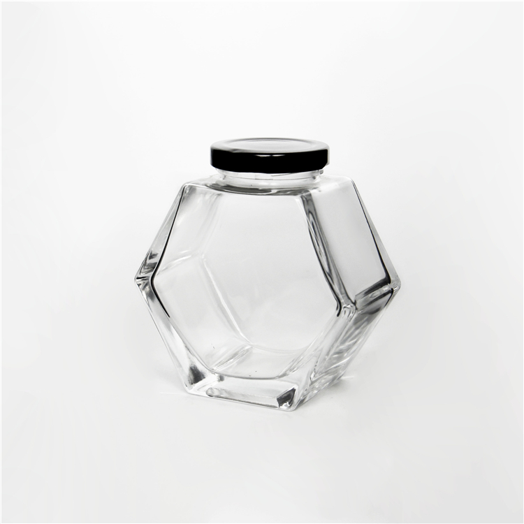 100ml 220ml 380ml Hexagon Glass Jar For Honey Storage Bottle With Metal Screw Cap