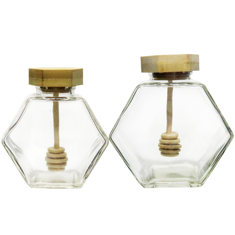 100ml 220ml 380ml glass jar honey mini honey jars glass hexagonal seal designed storage container jars with wood bamboo lid