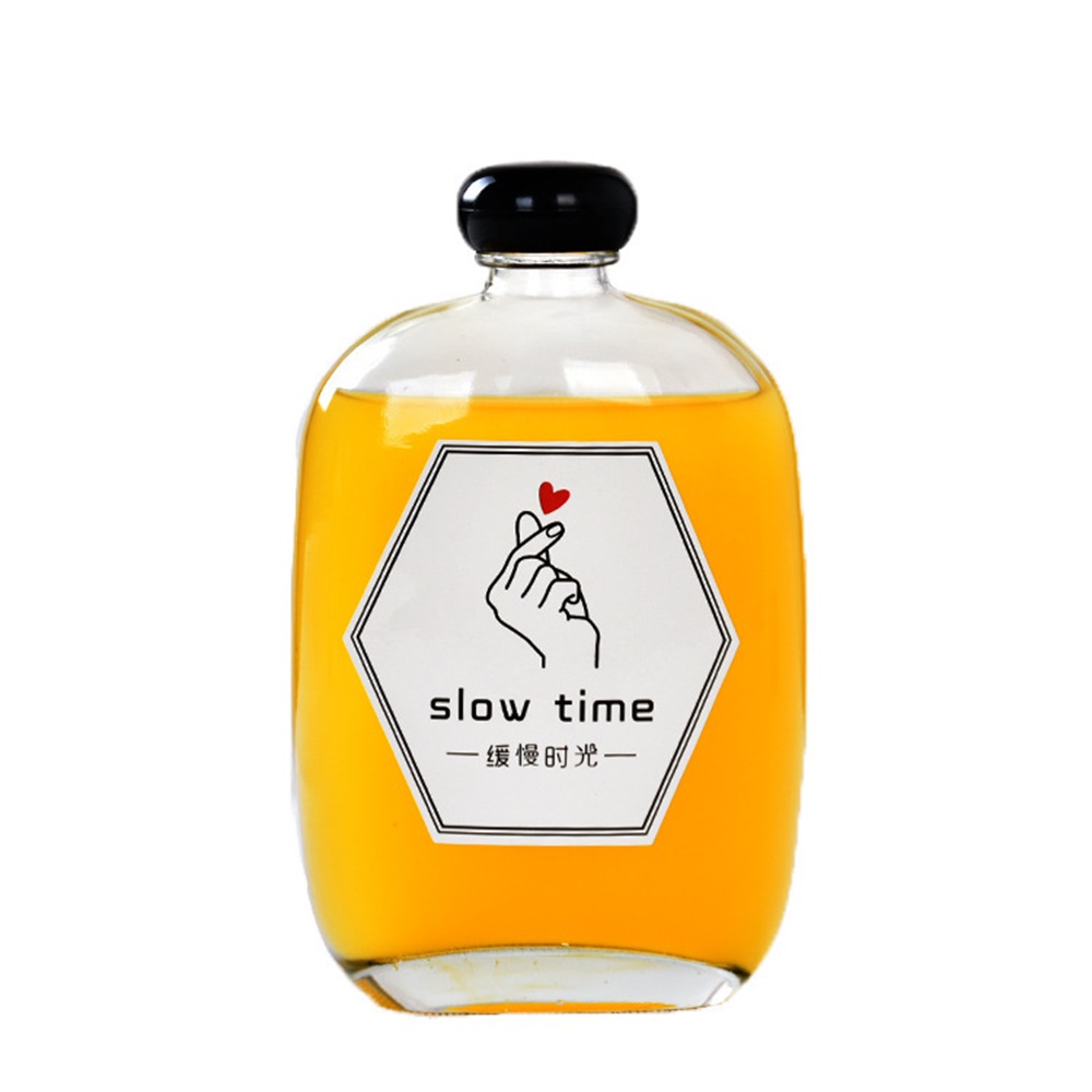 100ml 250ml 350ml clear frosted Custom Flat Round glass bottle beverage design Frosted Juice Milk Wine bottle Wholesale
