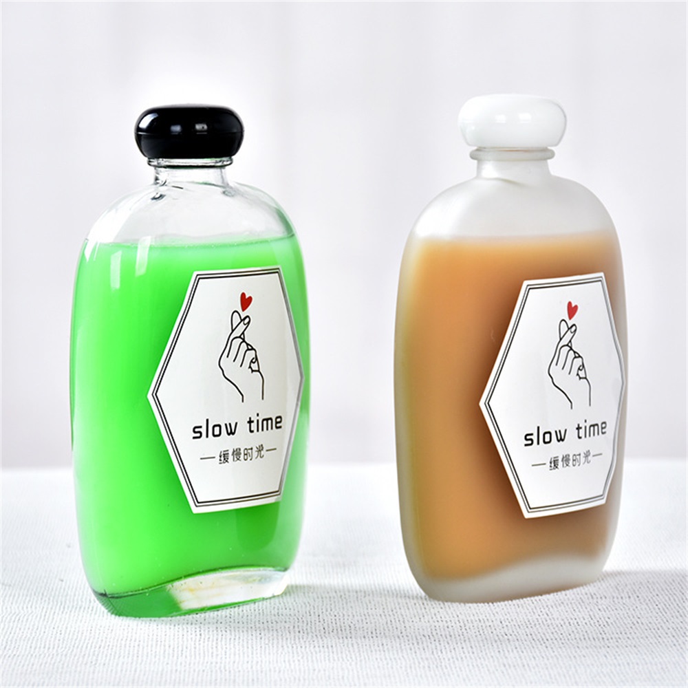 100ml 250ml 350ml clear frosted Custom Flat Round glass bottle beverage design Frosted Juice Milk Wine bottle Wholesale