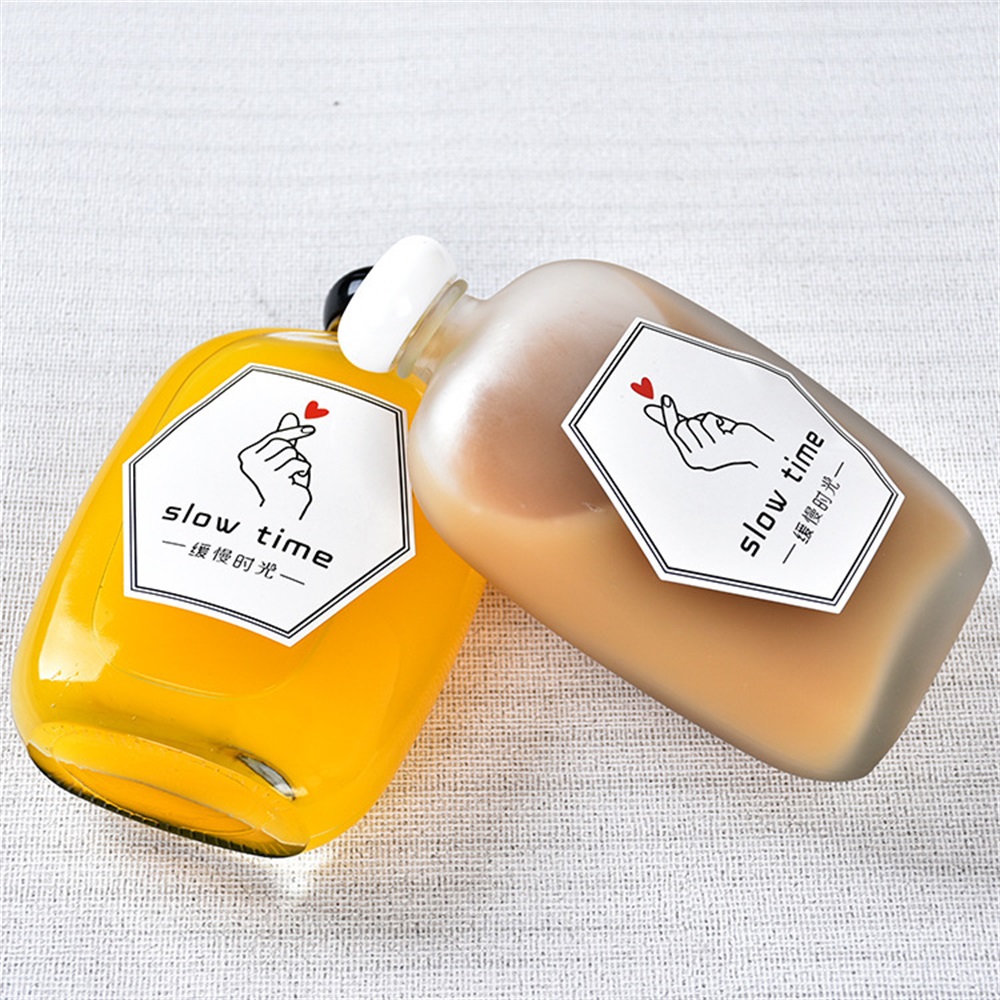 100ml 250ml 350ml clear frosted Custom Flat Round glass bottle beverage design Frosted Juice Milk Wine bottle Wholesale
