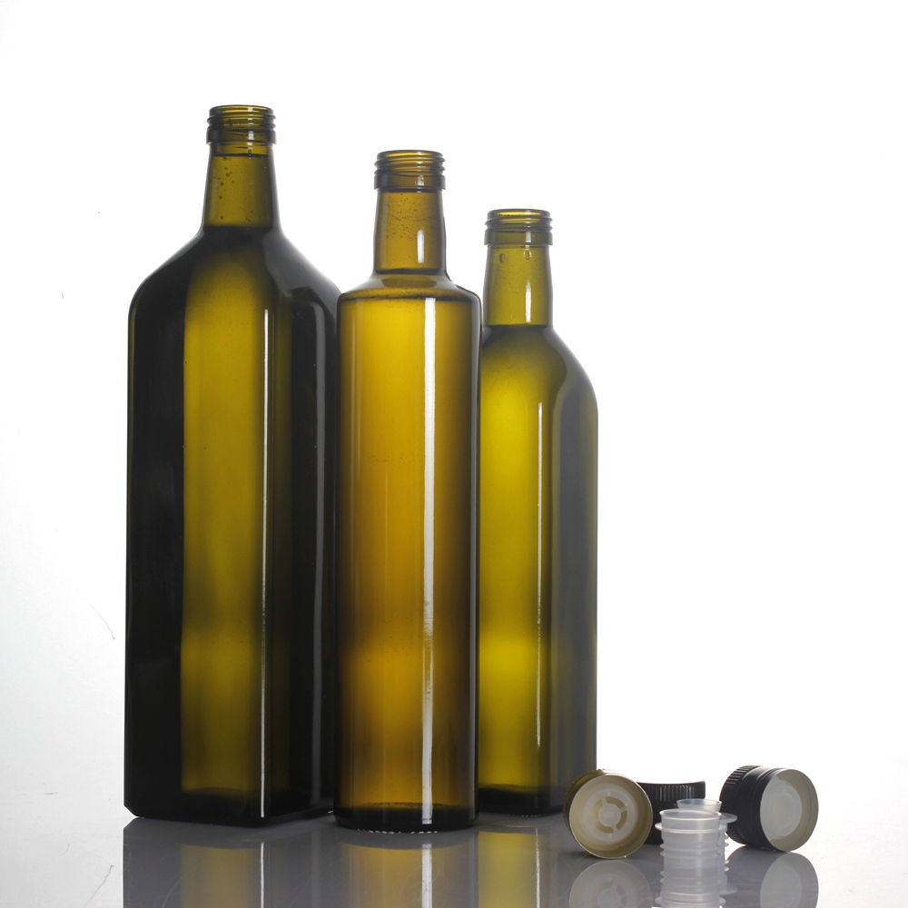 100ml 250ml 375ml 500ml 750ml 1000ml antique green and clear round square glass bottle Olive oil bottle ready to ship