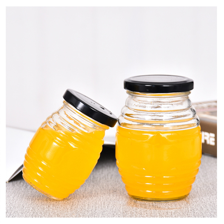 100ml 250ml 500ml 1000ml retro beehive round glass jar honey with the black metal lid