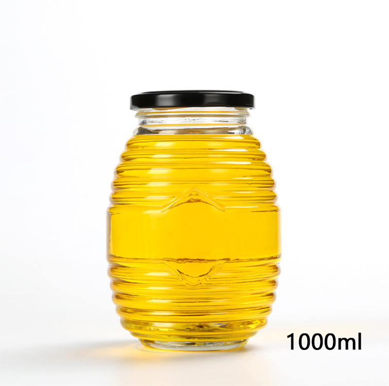 100ml 250ml 500ml 1000ml retro beehive round glass jar honey with the black metal lid