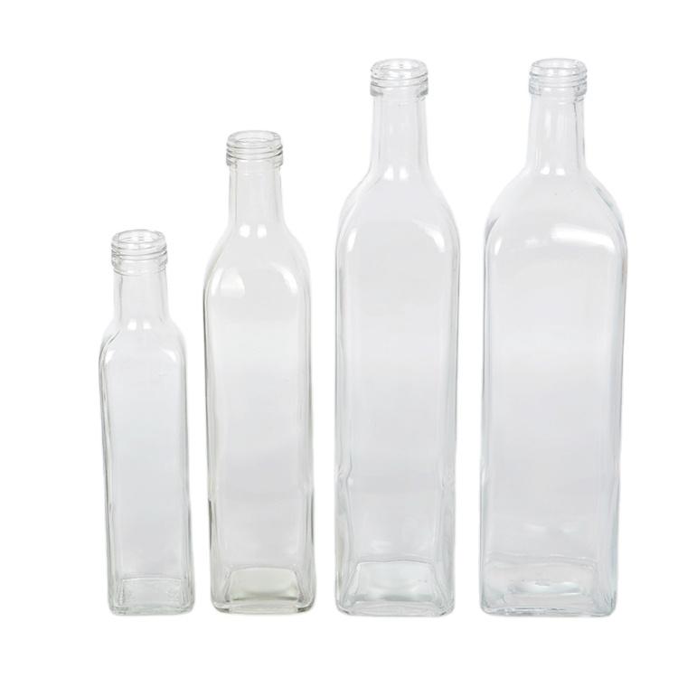 100ml 250ml 500ml 750ml 1000ml clear square olive oil glass bottle with cap
