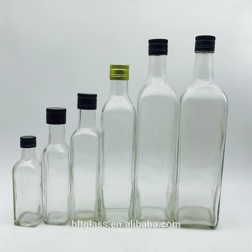 100ml 250ml 500ml 750ml 1L Square Marasca Cooking oil Olive Oil Glass Bottle with metal lid
