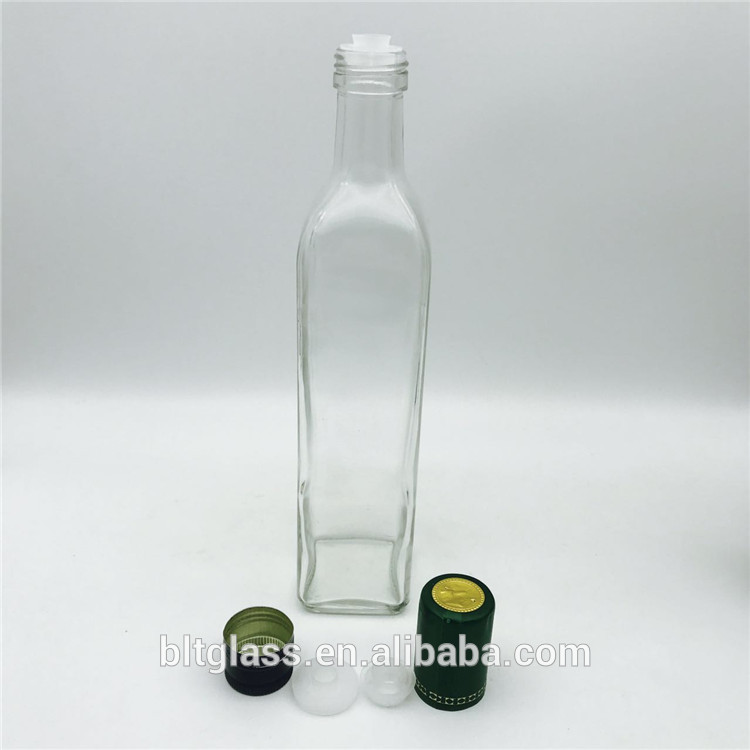 100ml 250ml 500ml 750ml 1L Square Marasca Cooking oil Olive Oil Glass Bottle with metal lid