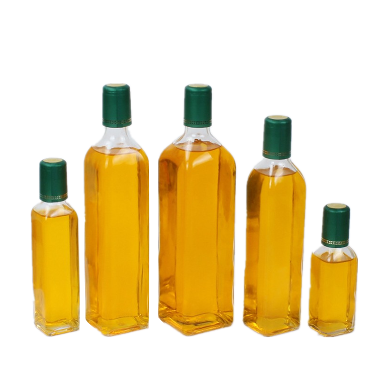 100ml 250ml 500ml 750ml 1L clear square shape glass oil bottle with metal lid