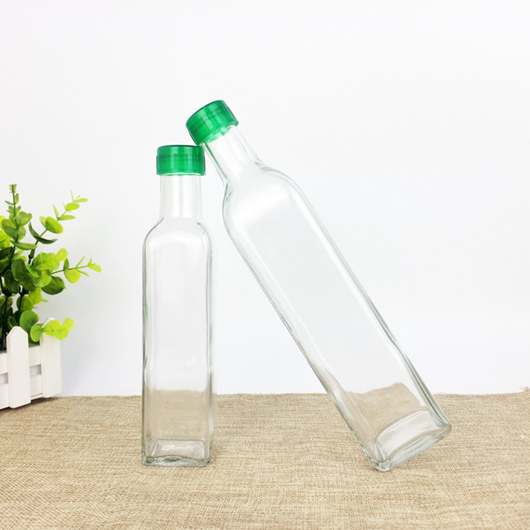 100ml 250ml 500ml 750ml 1L clear square shape glass oil bottle with metal lid