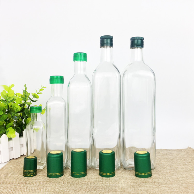 100ml 250ml 500ml 750ml 1L clear square shape glass oil bottle with metal lid
