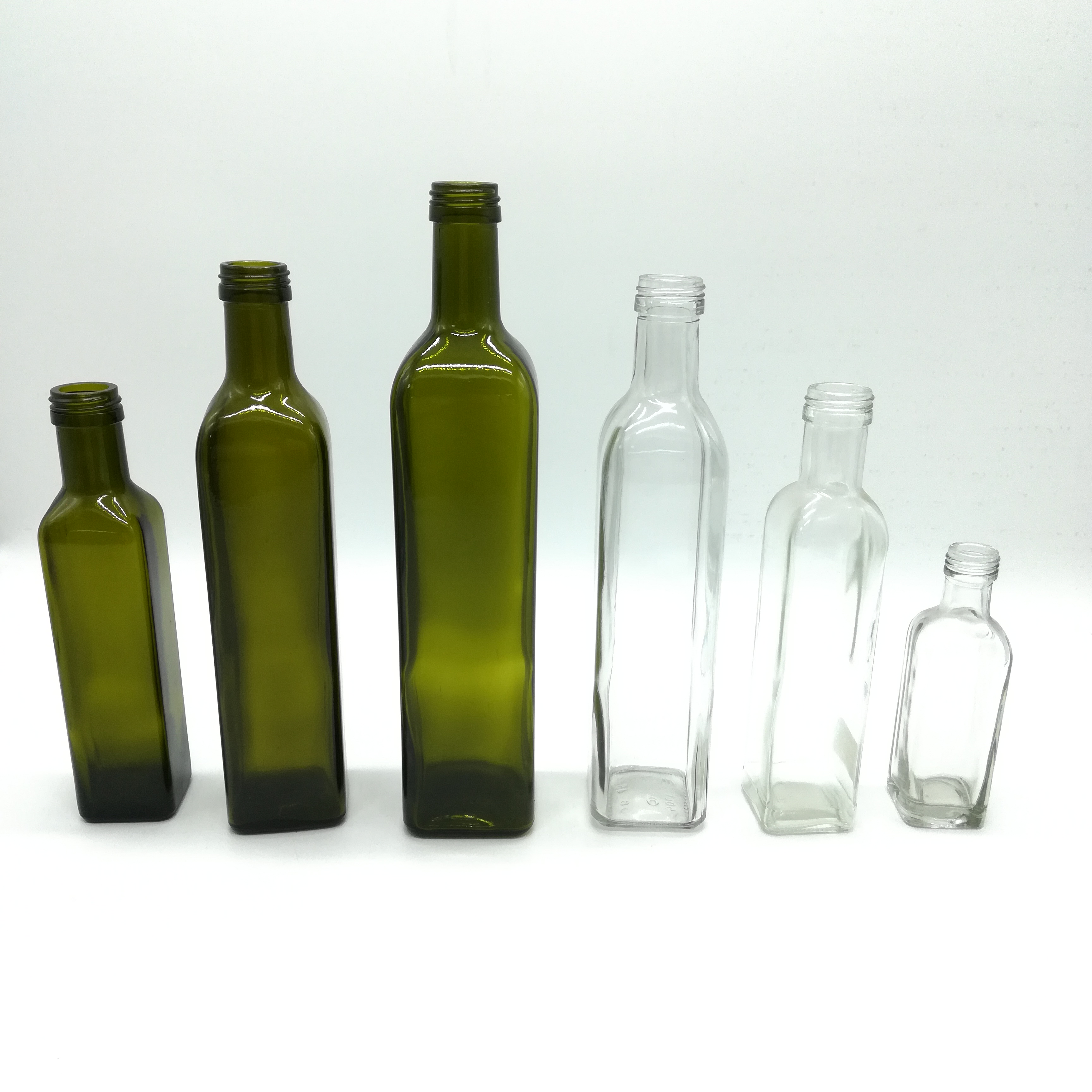 100ml 250ml 500ml 750ml clear green square olive oil glass bottle with plastic cap or aluminium cap