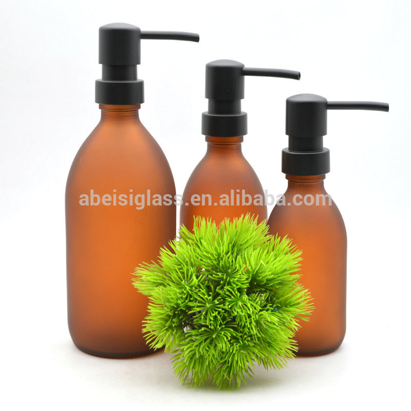 100ml 250ml 500ml frosted amber emulsion pump glass bottle Shampoo bottle foam lotion bottle with matte black metal pump