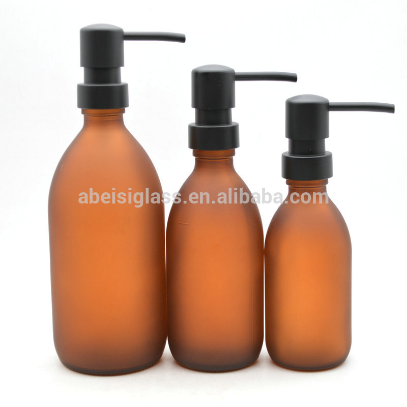 100ml 250ml 500ml frosted amber emulsion pump glass bottle Shampoo bottle foam lotion bottle with matte black metal pump