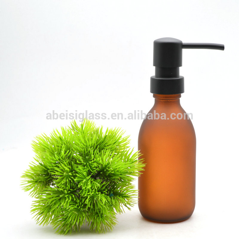 100ml 250ml 500ml frosted amber emulsion pump glass bottle Shampoo bottle foam lotion bottle with matte black metal pump