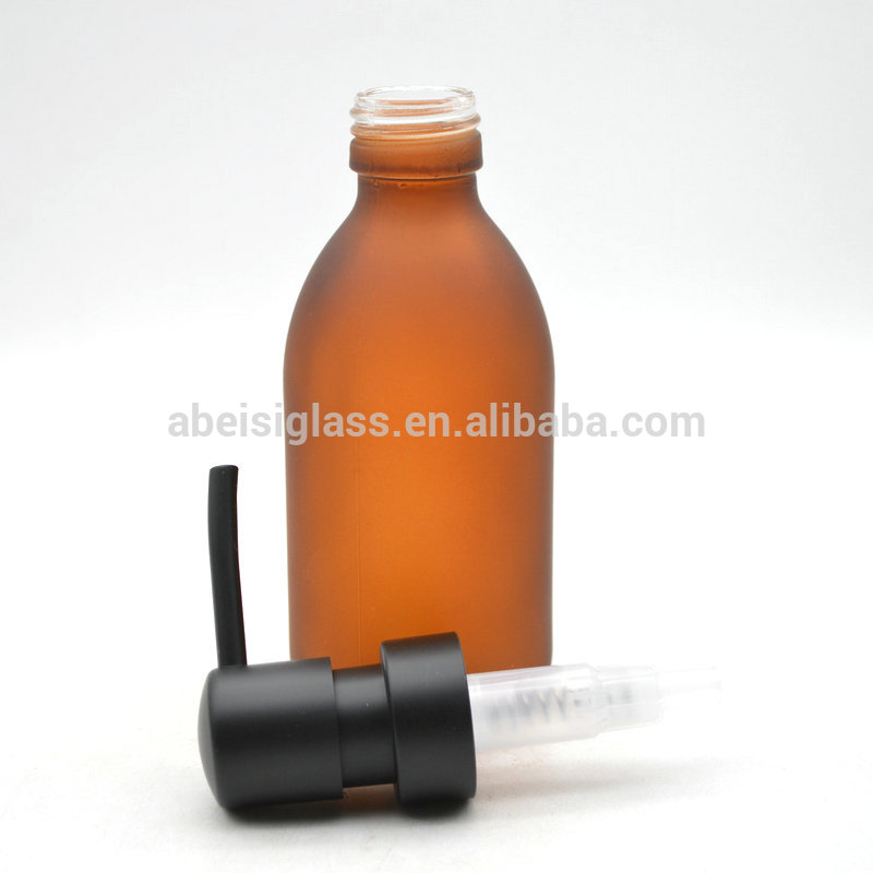 100ml 250ml 500ml frosted amber emulsion pump glass bottle Shampoo bottle foam lotion bottle with matte black metal pump