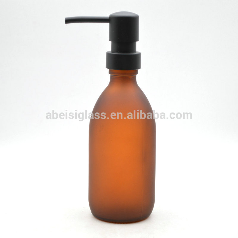 100ml 250ml 500ml frosted amber emulsion pump glass bottle Shampoo bottle foam lotion bottle with matte black metal pump