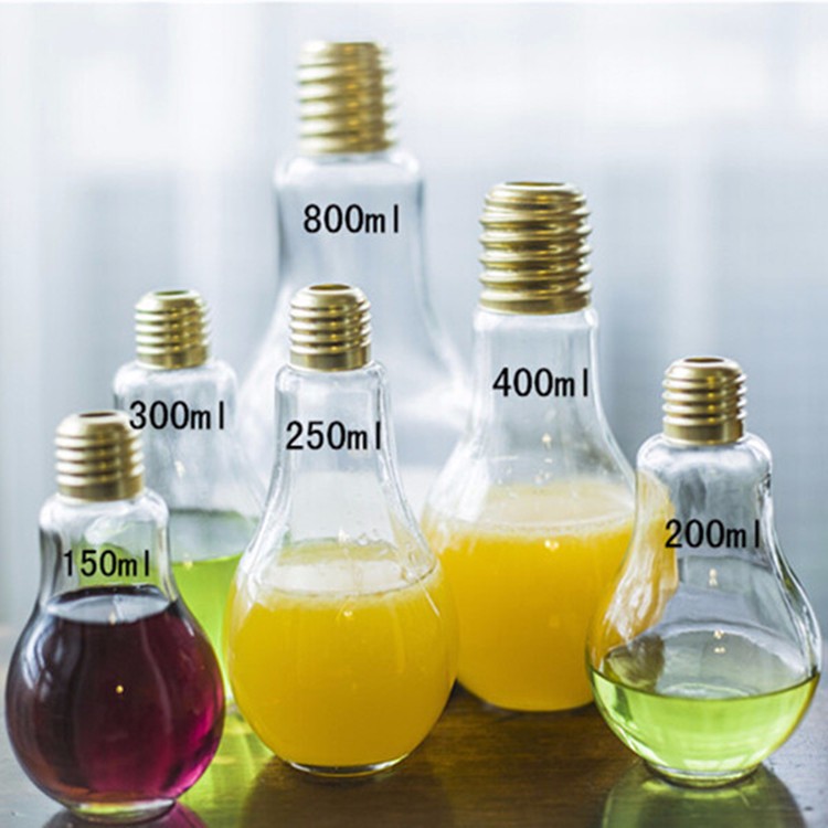 100ml 250ml300ml400ml beverage milk bulb shaped glass jar/light bulb bottle with lids straw
