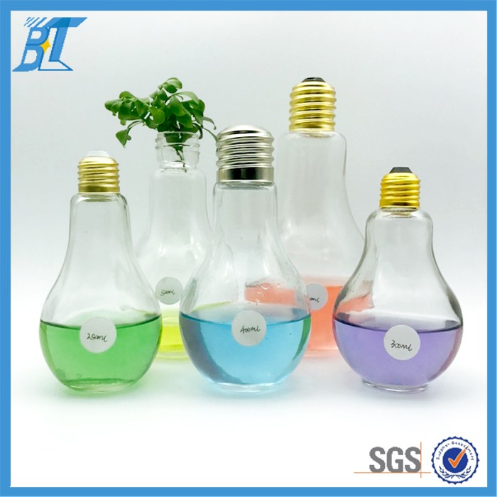 100ml 250ml300ml400ml beverage milk bulb shaped glass jar/light bulb bottle with lids straw
