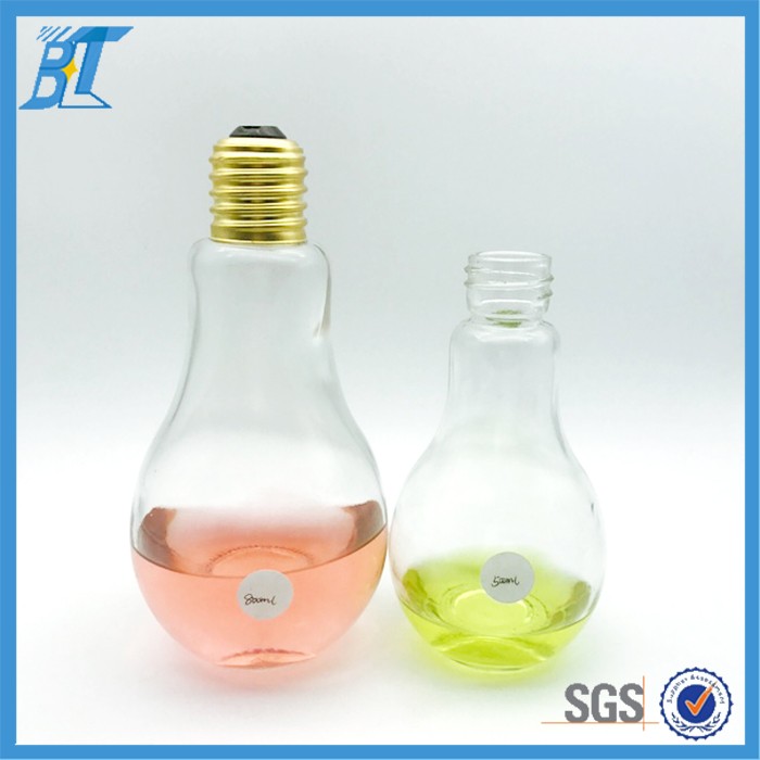 100ml 250ml300ml400ml beverage milk bulb shaped glass jar/light bulb bottle with lids straw