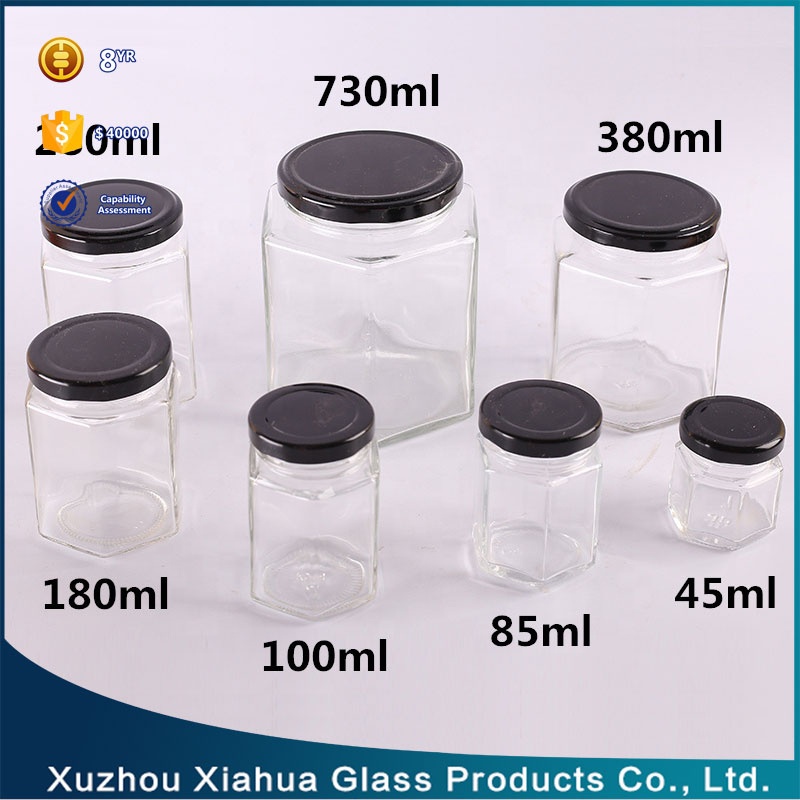 100ml 280ml 380ml Hexagonal Honey Chili Sauce Glass Bottles With Screw Tin Lid